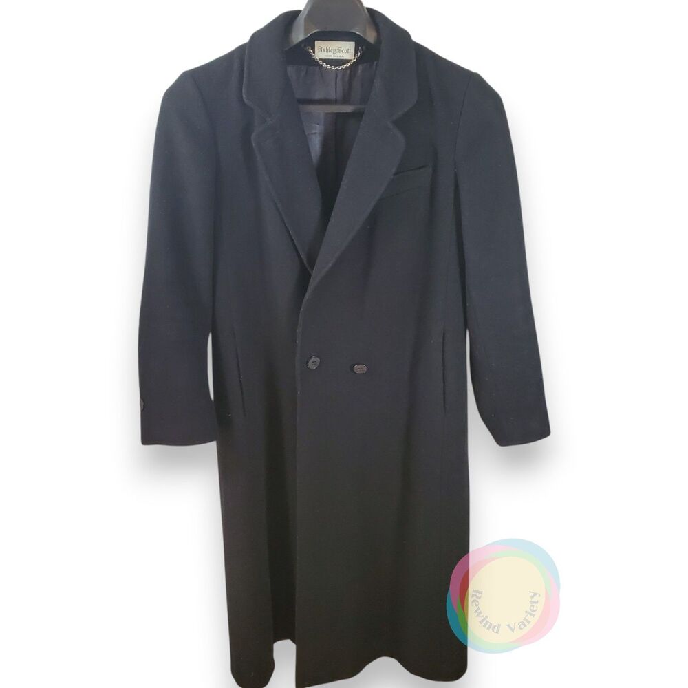 Vintage Ashley Scott Black Wool Maxi Coat Small Made in USA